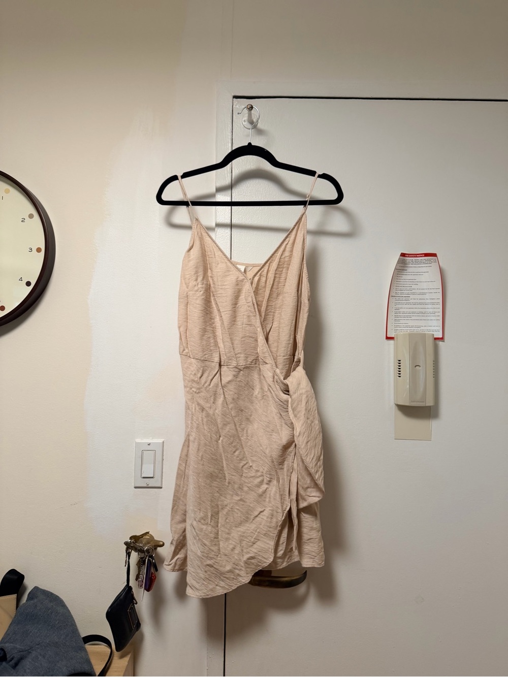 H&M Light Beige Spaghetti Strap Wrap Mini Dress